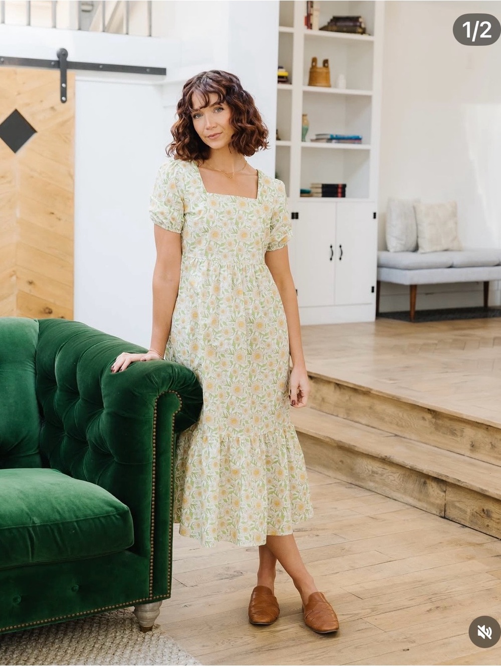 Called to surf Square-Neck Floral Midi Dress in Light Yellow